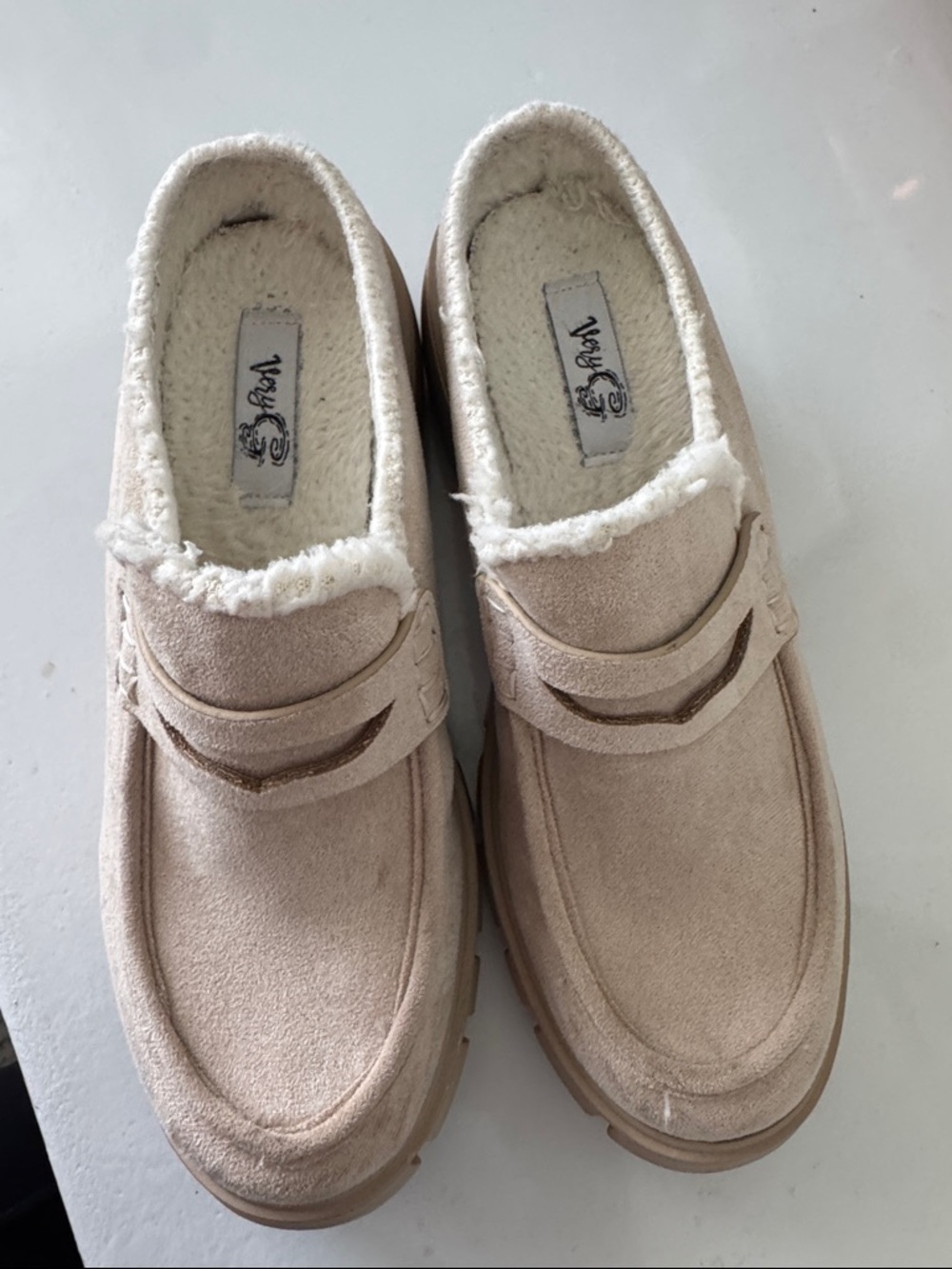 Cozy Suede Slip-On Loafers in Light Beige